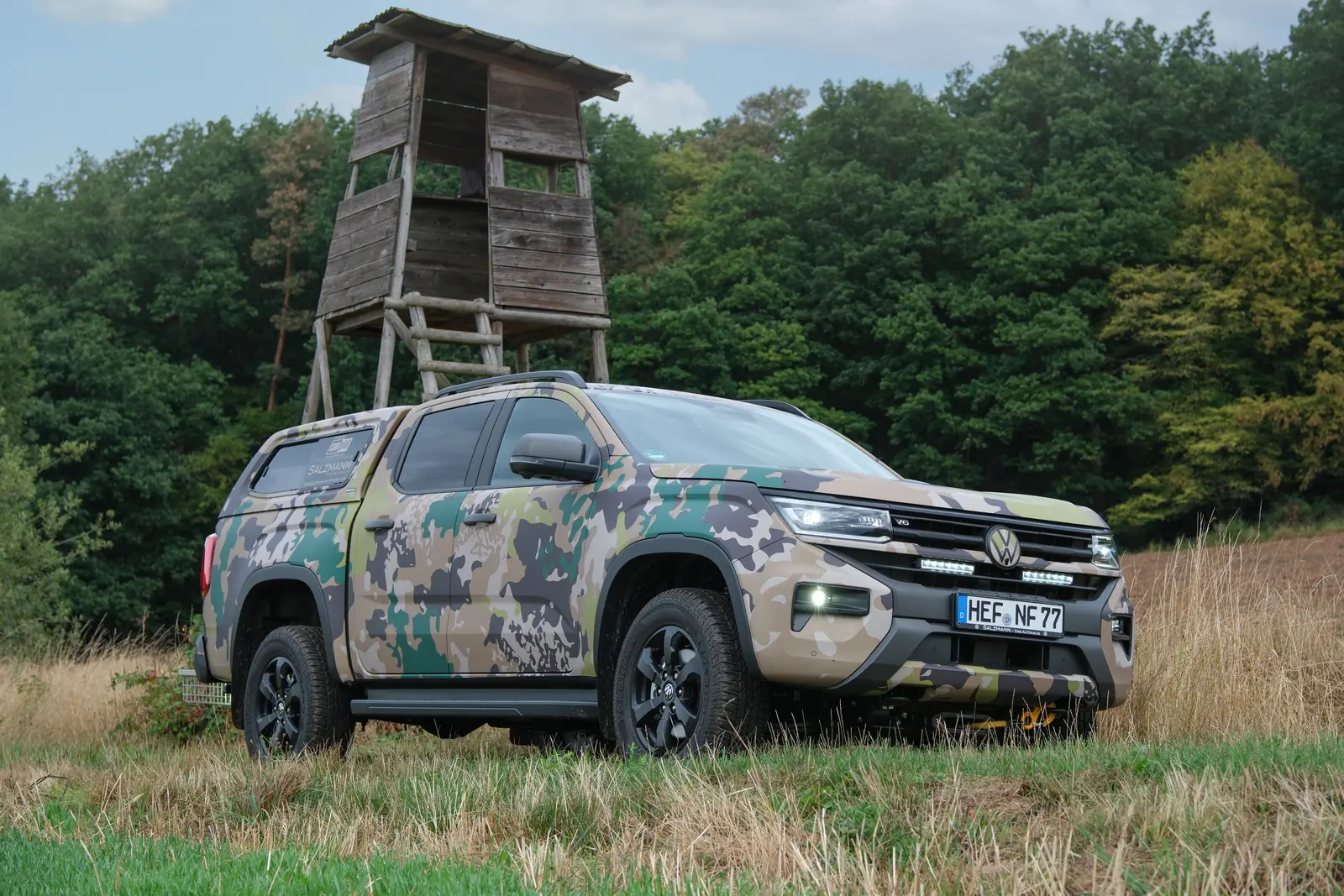 Amarok Jagd neben einem Hochsitz